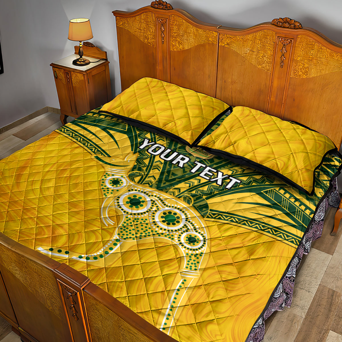 Custom Australia Matildas Quilt Bed Set Polynesian Mix Gold Marble