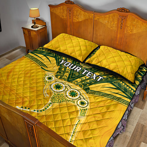 Custom Australia Matildas Quilt Bed Set Polynesian Mix Gold Marble