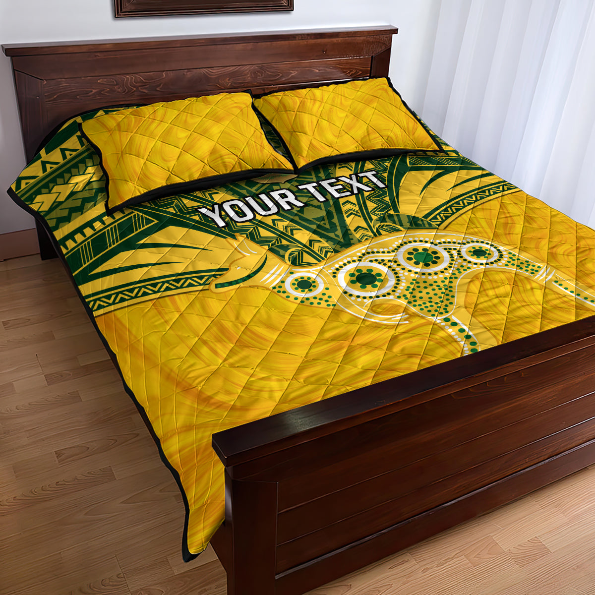 Custom Australia Matildas Quilt Bed Set Polynesian Mix Gold Marble