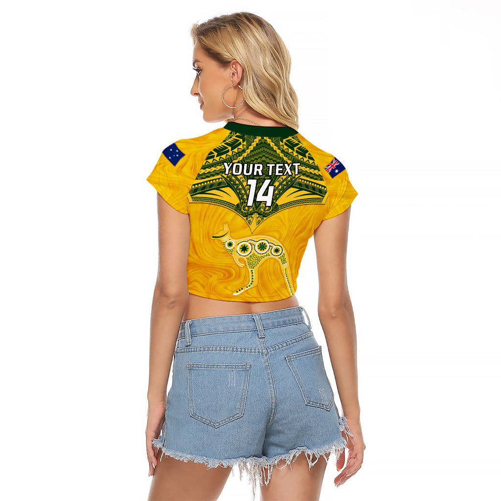 Custom Australia Matildas Raglan Cropped T Shirt Polynesian Mix Gold Marble