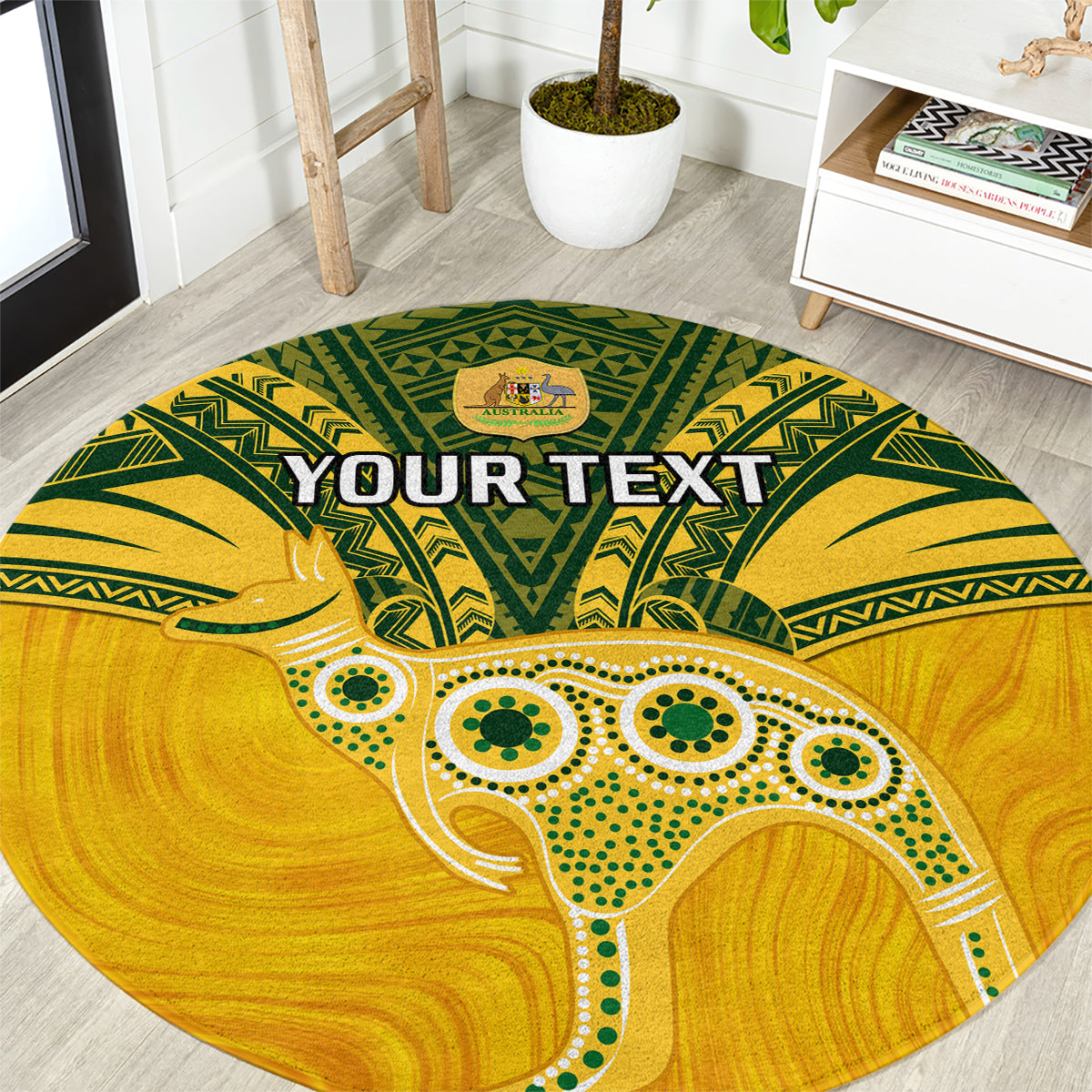 Custom Australia Matildas Round Carpet Polynesian Mix Gold Marble