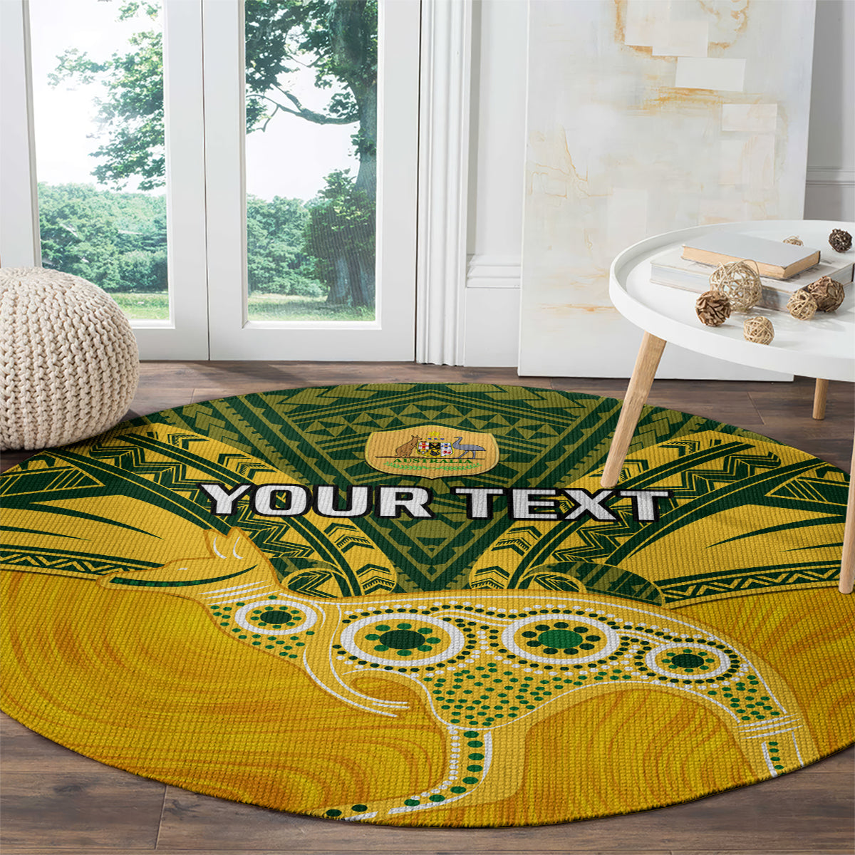 Custom Australia Matildas Round Carpet Polynesian Mix Gold Marble