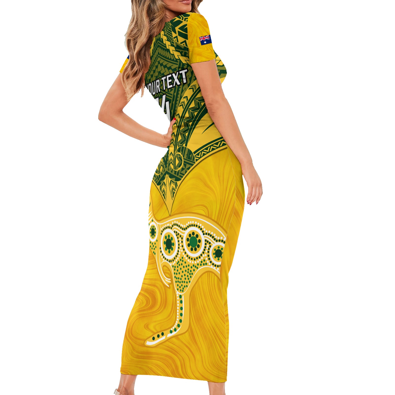 Custom Australia Matildas Short Sleeve Bodycon Dress Polynesian Mix Gold Marble