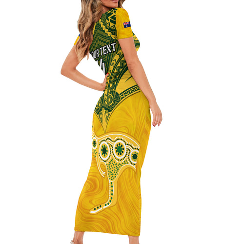 Custom Australia Matildas Short Sleeve Bodycon Dress Polynesian Mix Gold Marble