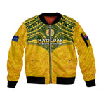 Custom Australia Matildas Sleeve Zip Bomber Jacket Polynesian Mix Gold Marble