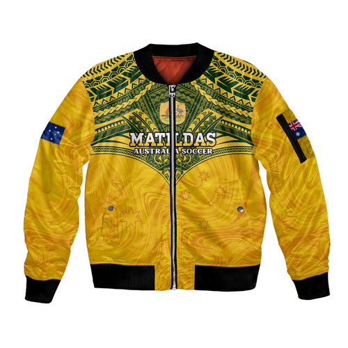Custom Australia Matildas Sleeve Zip Bomber Jacket Polynesian Mix Gold Marble