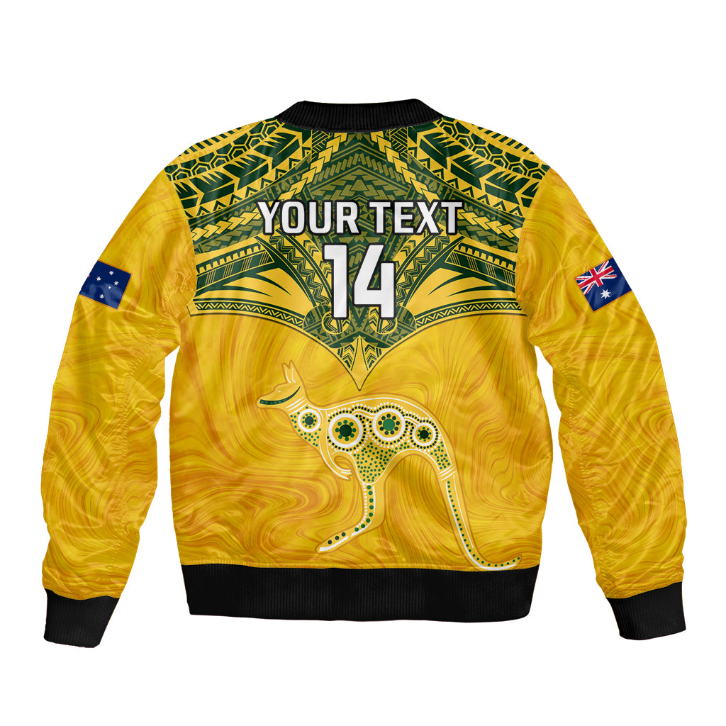 Custom Australia Matildas Sleeve Zip Bomber Jacket Polynesian Mix Gold Marble