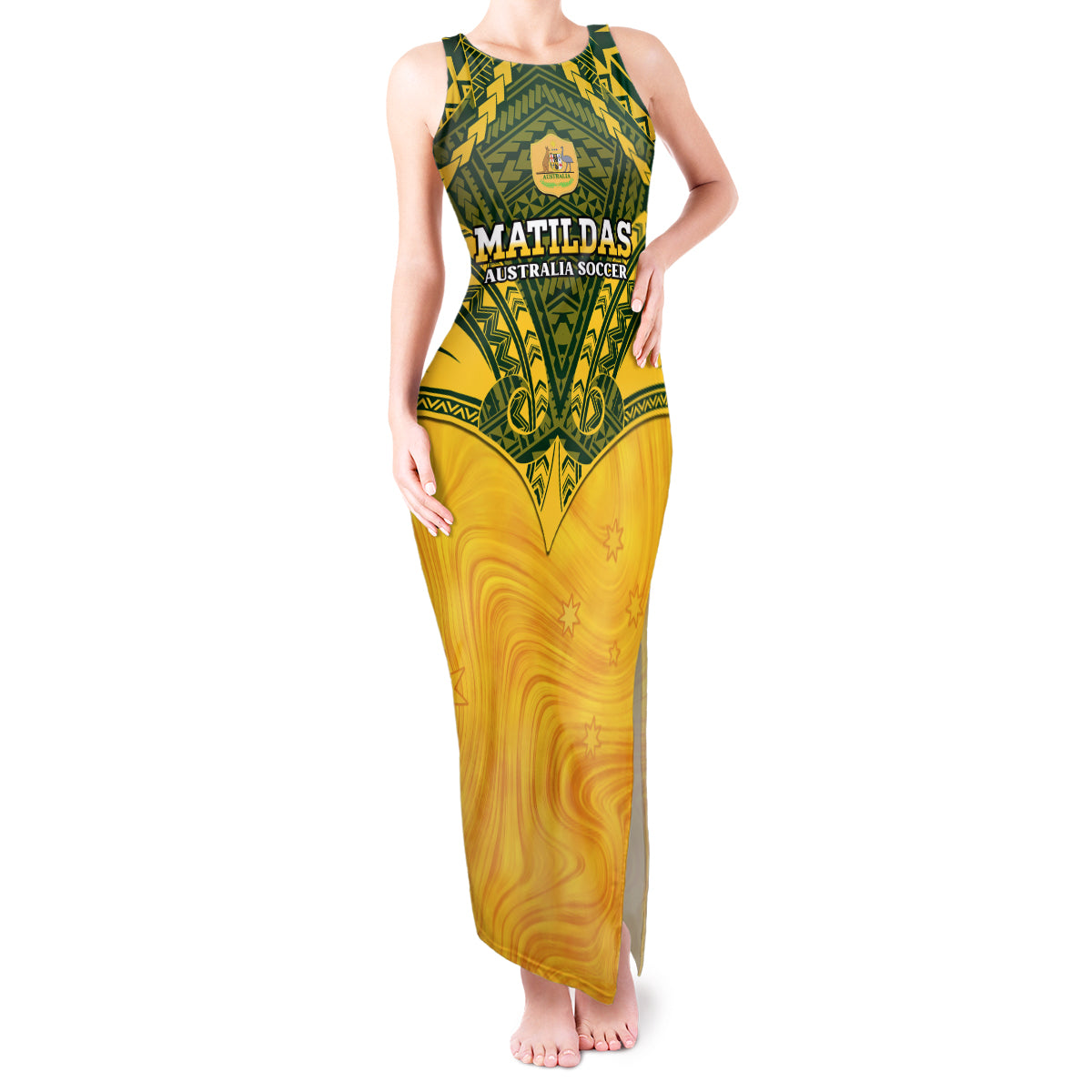 Custom Australia Matildas Tank Maxi Dress Polynesian Mix Gold Marble
