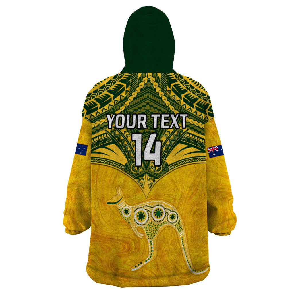 Custom Australia Matildas Wearable Blanket Hoodie Polynesian Mix Gold Marble