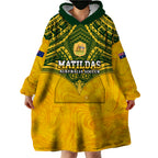 Custom Australia Matildas Wearable Blanket Hoodie Polynesian Mix Gold Marble