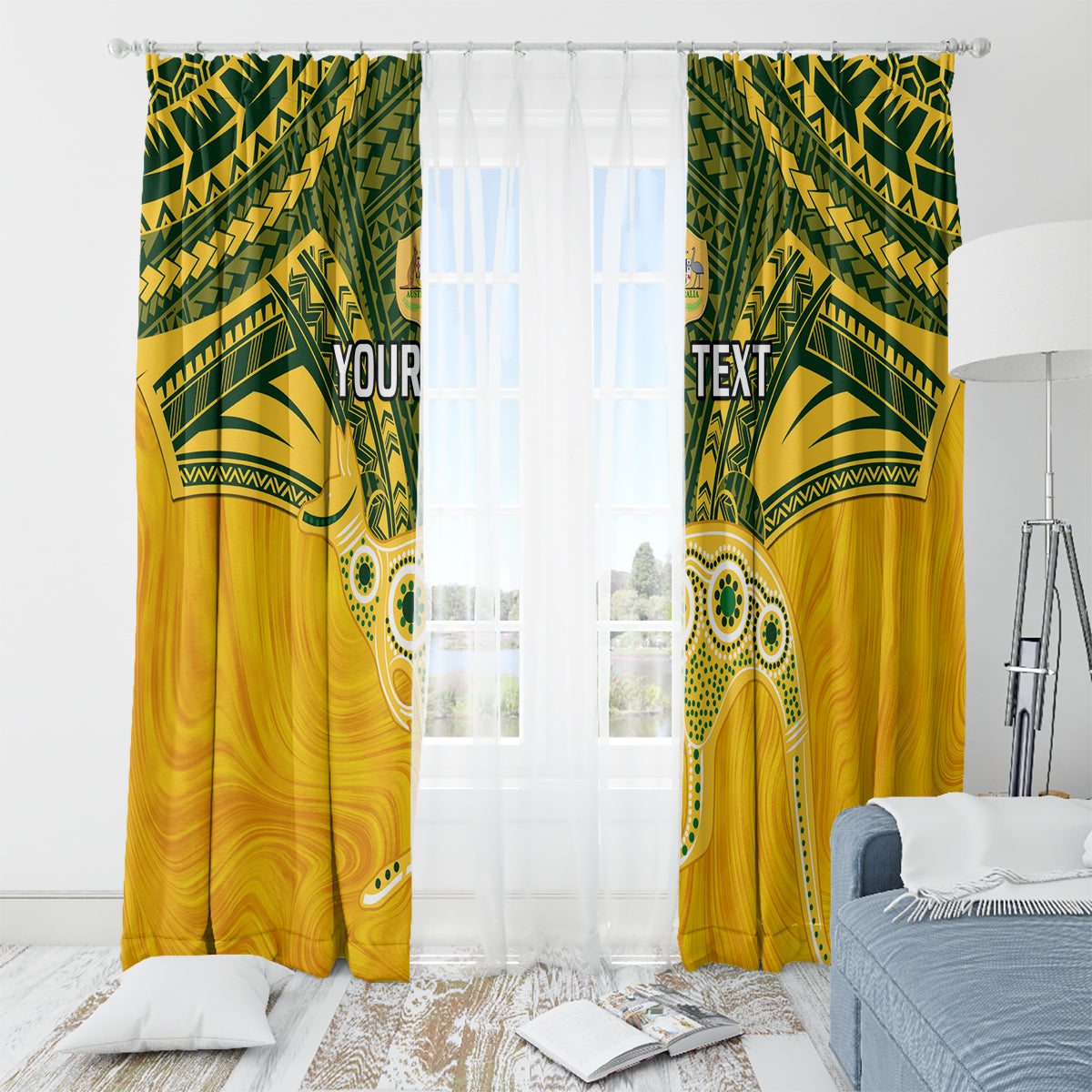 Custom Australia Matildas Window Curtain Polynesian Mix Gold Marble