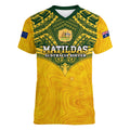 Custom Australia Matildas Women V Neck T Shirt Polynesian Mix Gold Marble