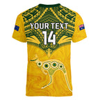 Custom Australia Matildas Women V Neck T Shirt Polynesian Mix Gold Marble