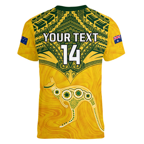 Custom Australia Matildas Women V Neck T Shirt Polynesian Mix Gold Marble