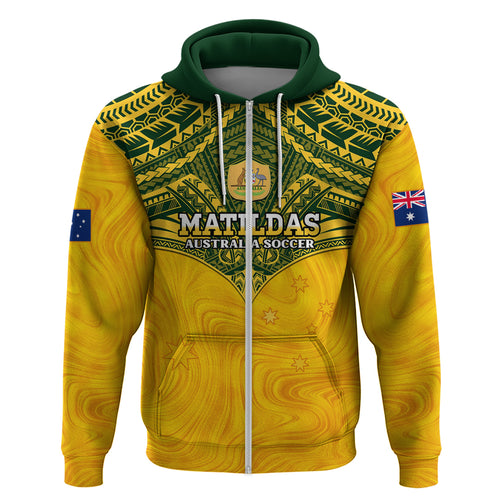 Custom Australia Matildas Zip Hoodie Polynesian Mix Gold Marble