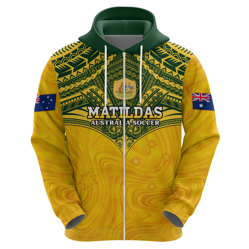 Custom Australia Matildas Zip Hoodie Polynesian Mix Gold Marble