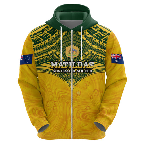 Custom Australia Matildas Zip Hoodie Polynesian Mix Gold Marble