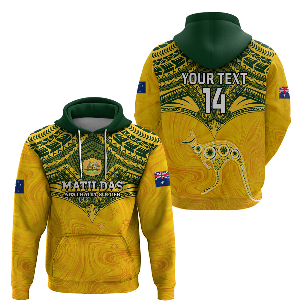 Custom Australia Matildas Zip Hoodie Polynesian Mix Gold Marble