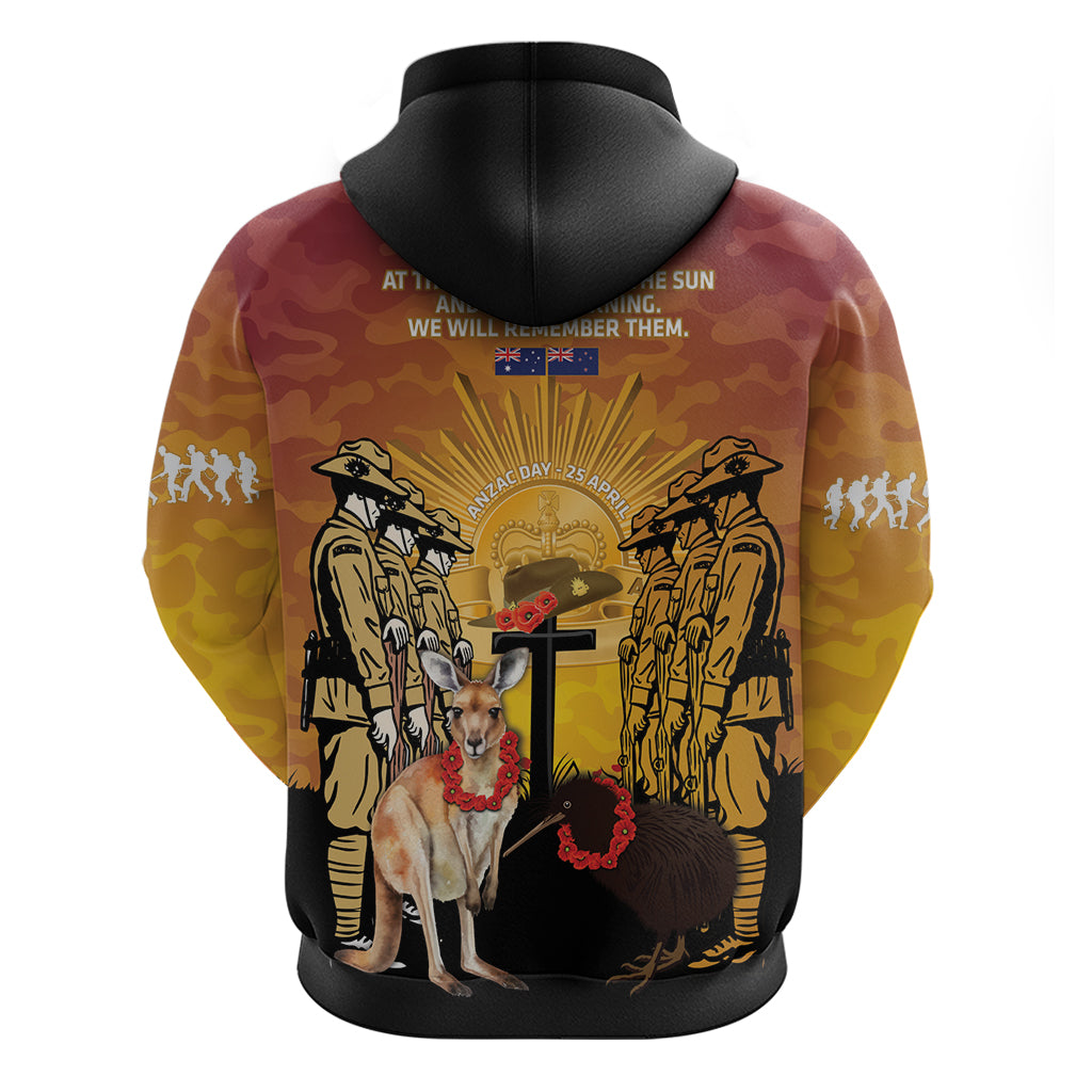 Australia And New Zealand ANZAC Hoodie Aussie Kangaroo With Aotearoa Kiwi Lest We Forget