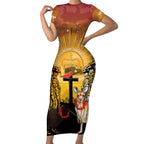 Australia And New Zealand ANZAC Short Sleeve Bodycon Dress Aussie Kangaroo With Aotearoa Kiwi Lest We Forget