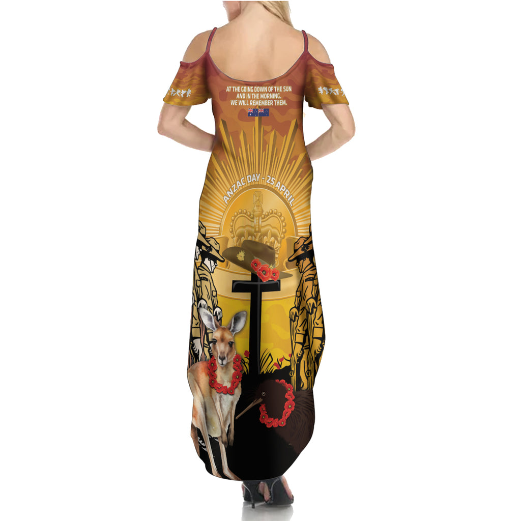 Australia And New Zealand ANZAC Summer Maxi Dress Aussie Kangaroo With Aotearoa Kiwi Lest We Forget