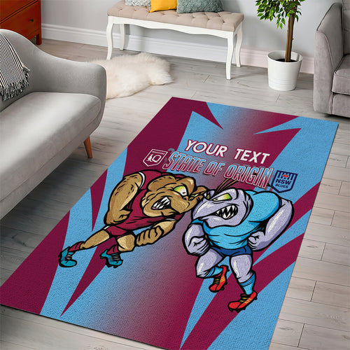 Custom NSW Blues And QLD Maroons Rugby Area Rug 2024 Cockroaches Cane toads Together