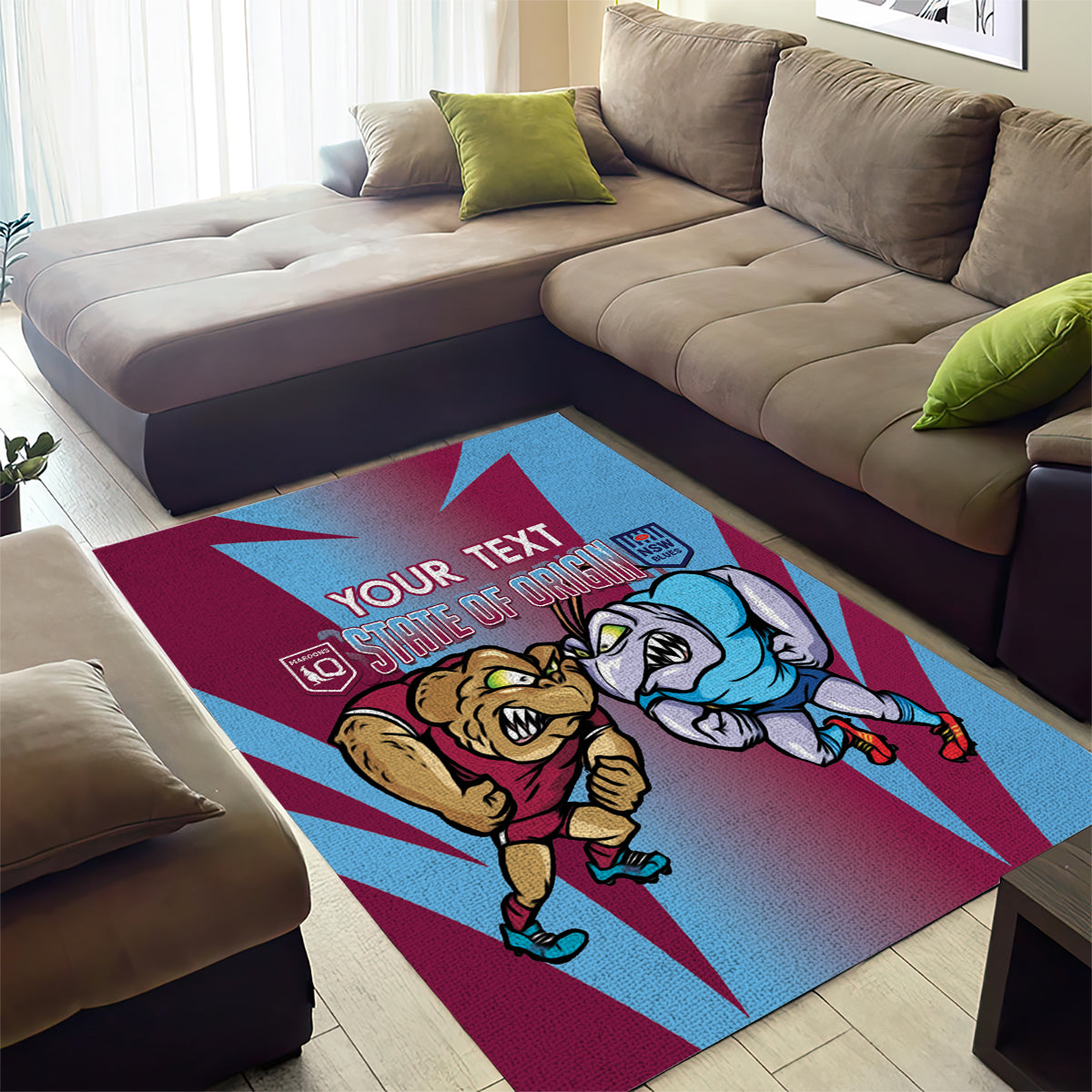 Custom NSW Blues And QLD Maroons Rugby Area Rug 2024 Cockroaches Cane toads Together