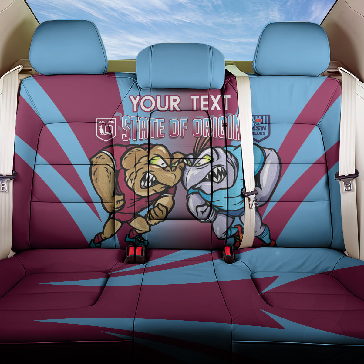 Custom NSW Blues And QLD Maroons Rugby Back Car Seat Cover 2024 Cockroaches Cane toads Together