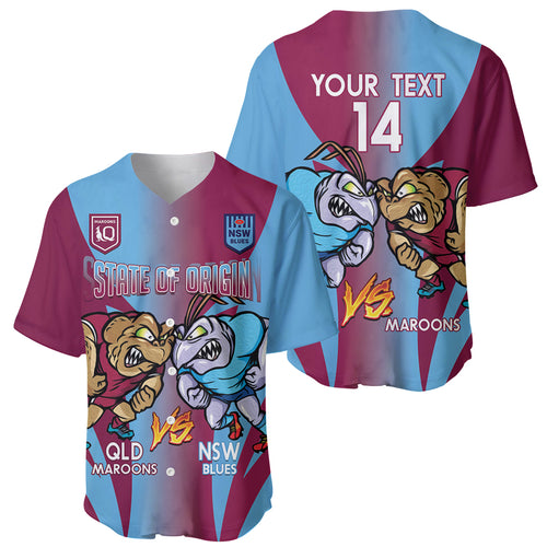 Custom NSW Blues And QLD Maroons Rugby Baseball Jersey 2024 Cockroaches Cane toads Together