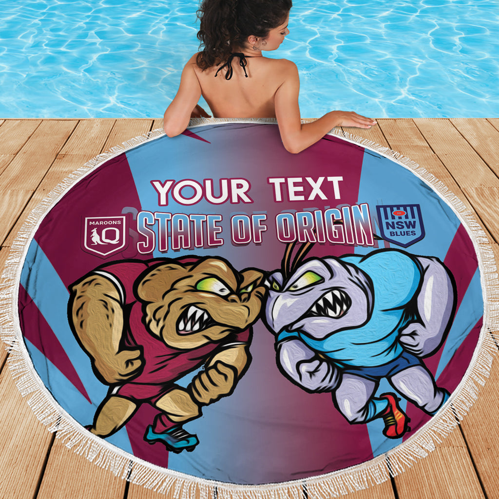 Custom NSW Blues And QLD Maroons Rugby Beach Blanket 2024 Cockroaches Cane toads Together