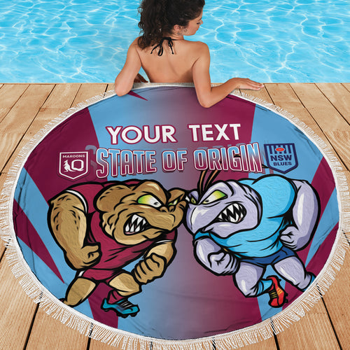Custom NSW Blues And QLD Maroons Rugby Beach Blanket 2024 Cockroaches Cane toads Together