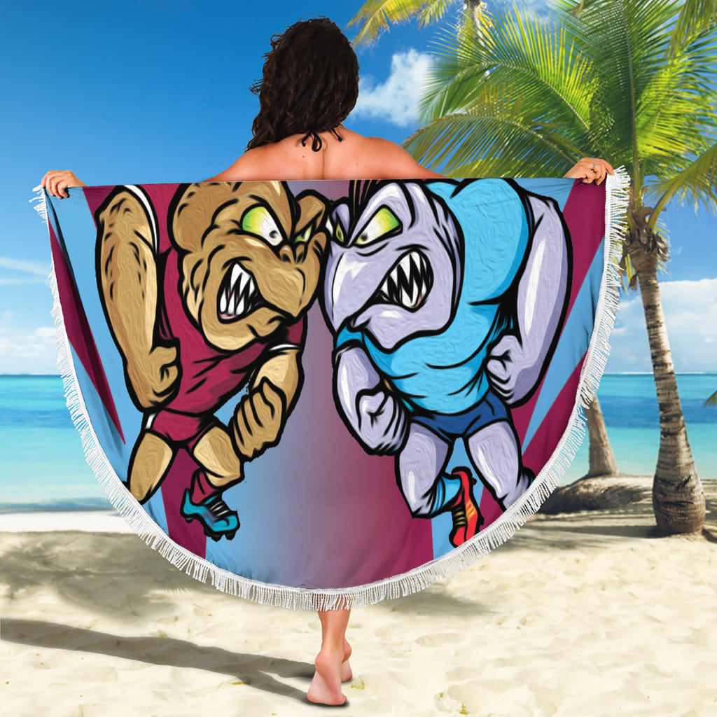 Custom NSW Blues And QLD Maroons Rugby Beach Blanket 2024 Cockroaches Cane toads Together