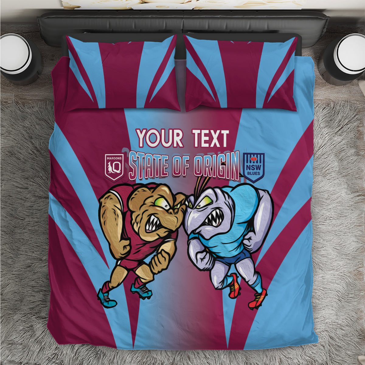 Custom NSW Blues And QLD Maroons Rugby Bedding Set 2024 Cockroaches Cane toads Together