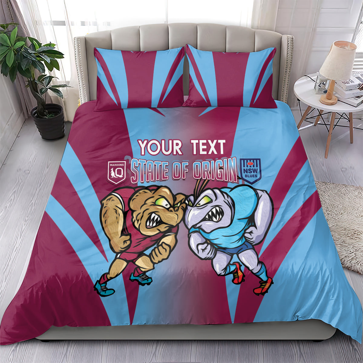 Custom NSW Blues And QLD Maroons Rugby Bedding Set 2024 Cockroaches Cane toads Together