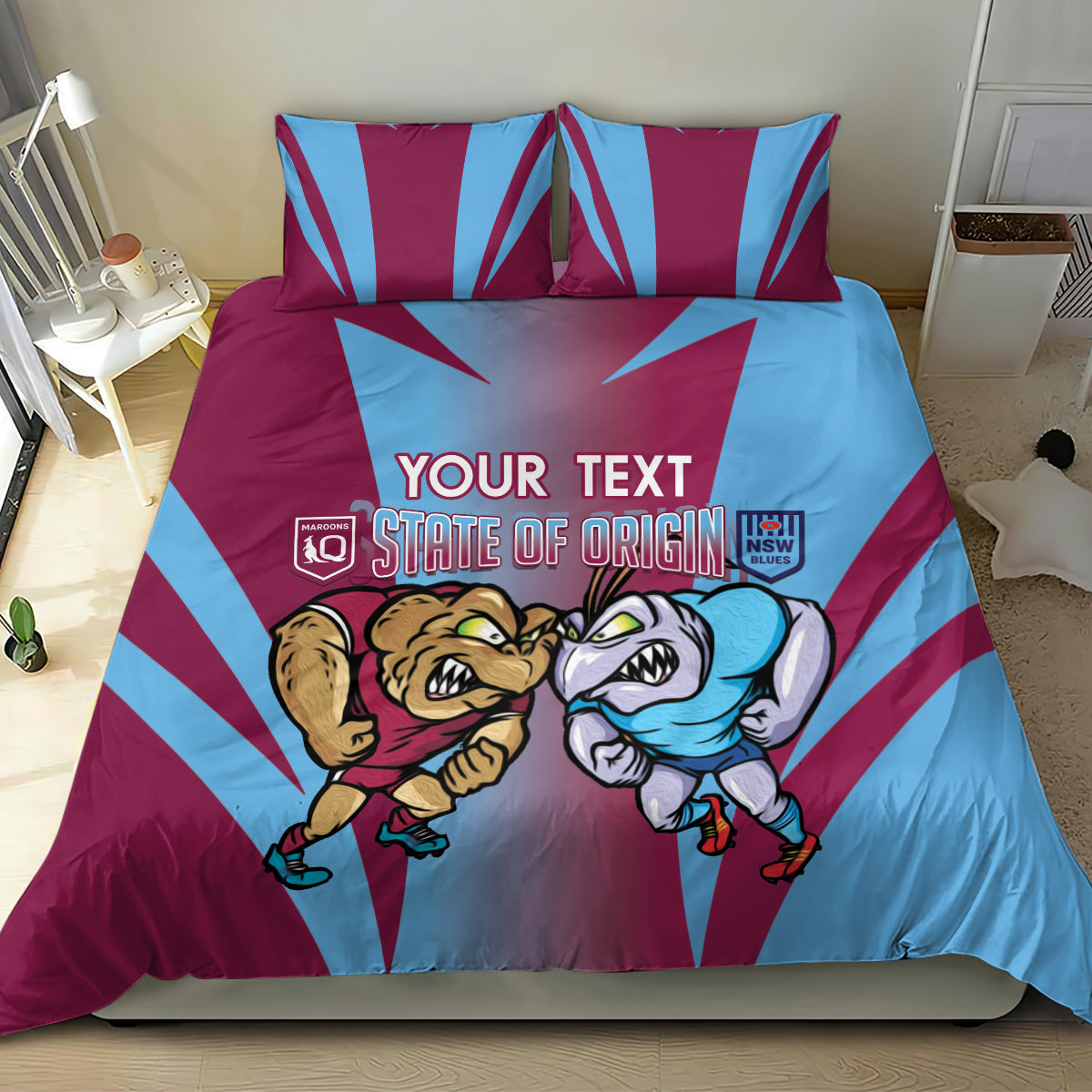 Custom NSW Blues And QLD Maroons Rugby Bedding Set 2024 Cockroaches Cane toads Together