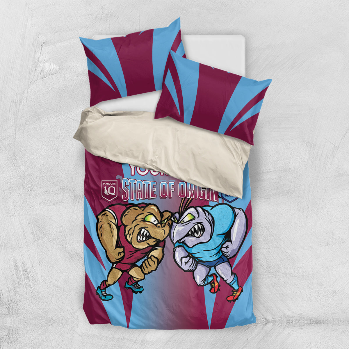 Custom NSW Blues And QLD Maroons Rugby Bedding Set 2024 Cockroaches Cane toads Together