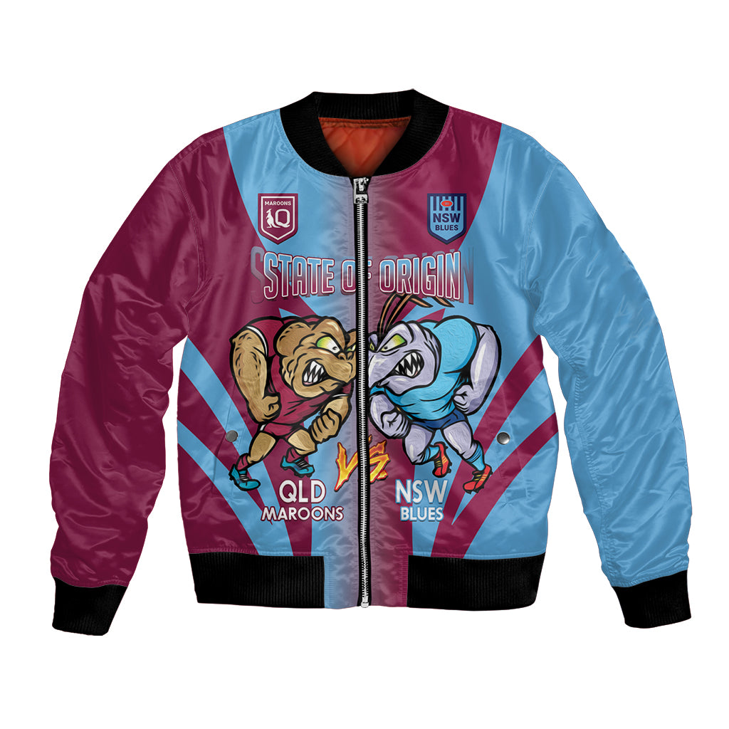 Custom NSW Blues And QLD Maroons Rugby Bomber Jacket 2024 Cockroaches Cane toads Together