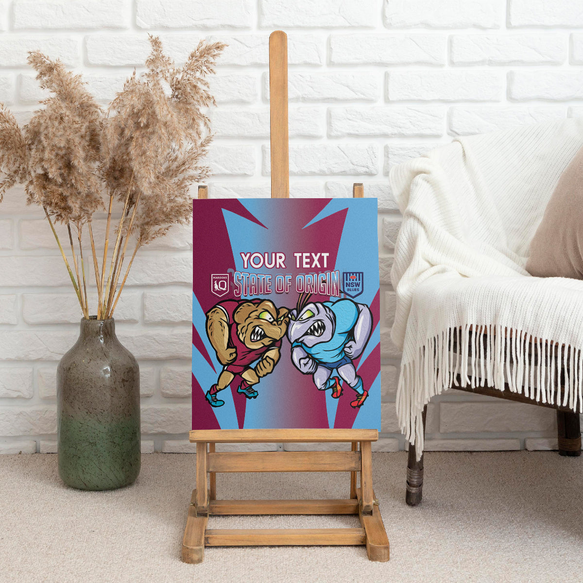 Custom NSW Blues And QLD Maroons Rugby Canvas Wall Art 2024 Cockroaches Cane toads Together