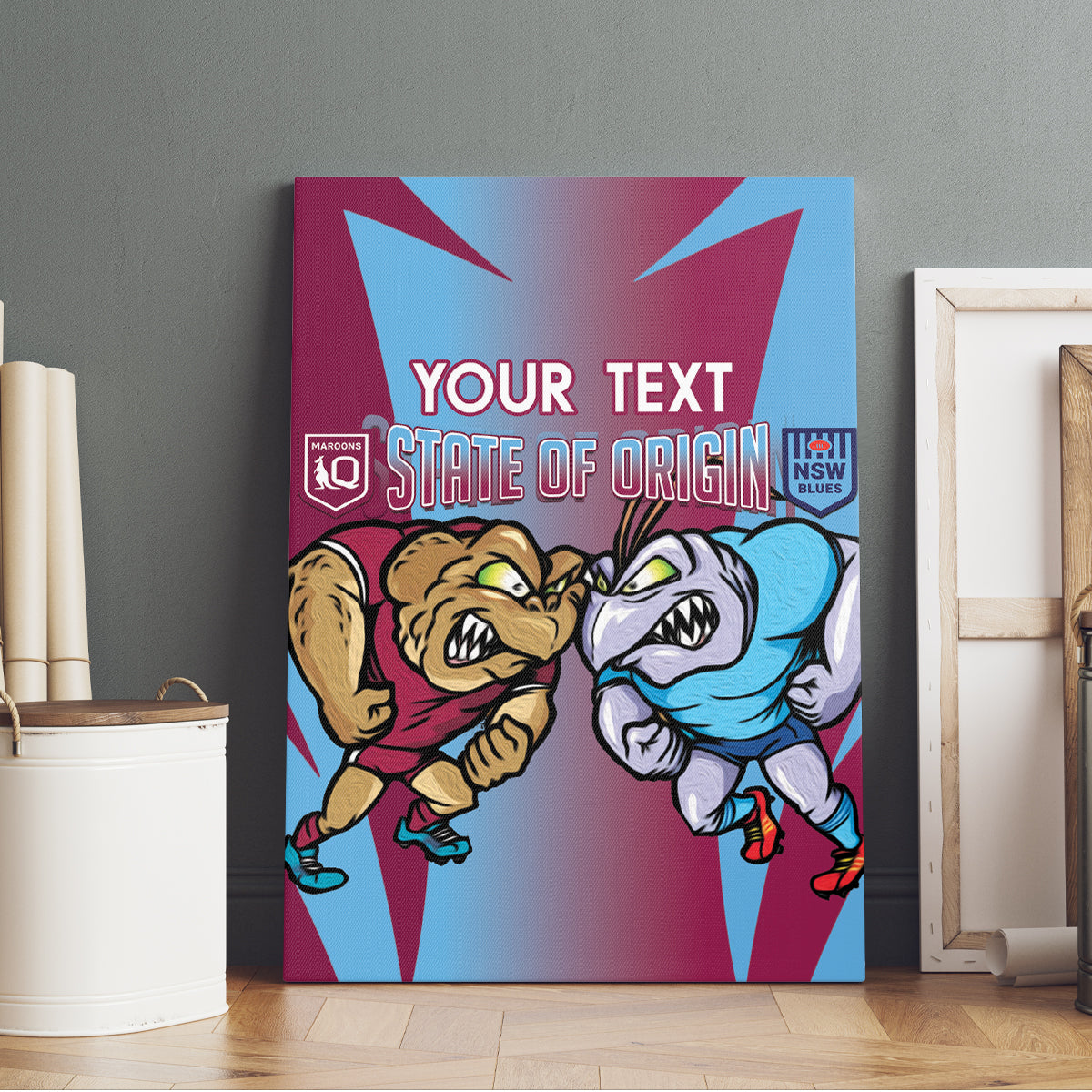 Custom NSW Blues And QLD Maroons Rugby Canvas Wall Art 2024 Cockroaches Cane toads Together