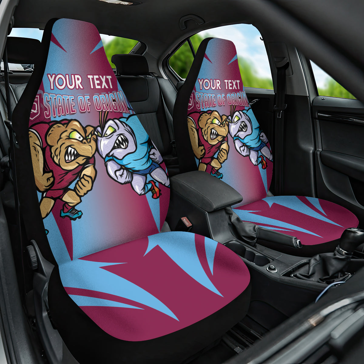 Custom NSW Blues And QLD Maroons Rugby Car Seat Cover 2024 Cockroaches Cane toads Together