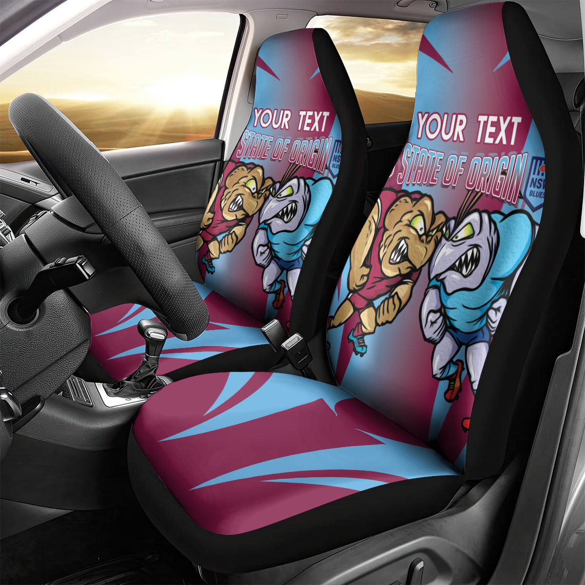 Custom NSW Blues And QLD Maroons Rugby Car Seat Cover 2024 Cockroaches Cane toads Together