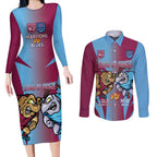 Custom NSW Blues And QLD Maroons Rugby Couples Matching Long Sleeve Bodycon Dress and Long Sleeve Button Shirt 2024 Cockroaches Cane toads Together