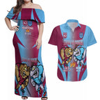 Custom NSW Blues And QLD Maroons Rugby Couples Matching Off Shoulder Maxi Dress and Hawaiian Shirt 2024 Cockroaches Cane toads Together