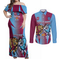 Custom NSW Blues And QLD Maroons Rugby Couples Matching Off Shoulder Maxi Dress and Long Sleeve Button Shirt 2024 Cockroaches Cane toads Together