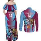 Custom NSW Blues And QLD Maroons Rugby Couples Matching Off Shoulder Maxi Dress and Long Sleeve Button Shirt 2024 Cockroaches Cane toads Together