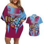 Custom NSW Blues And QLD Maroons Rugby Couples Matching Off Shoulder Short Dress and Hawaiian Shirt 2024 Cockroaches Cane toads Together