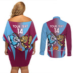 Custom NSW Blues And QLD Maroons Rugby Couples Matching Off Shoulder Short Dress and Long Sleeve Button Shirt 2024 Cockroaches Cane toads Together
