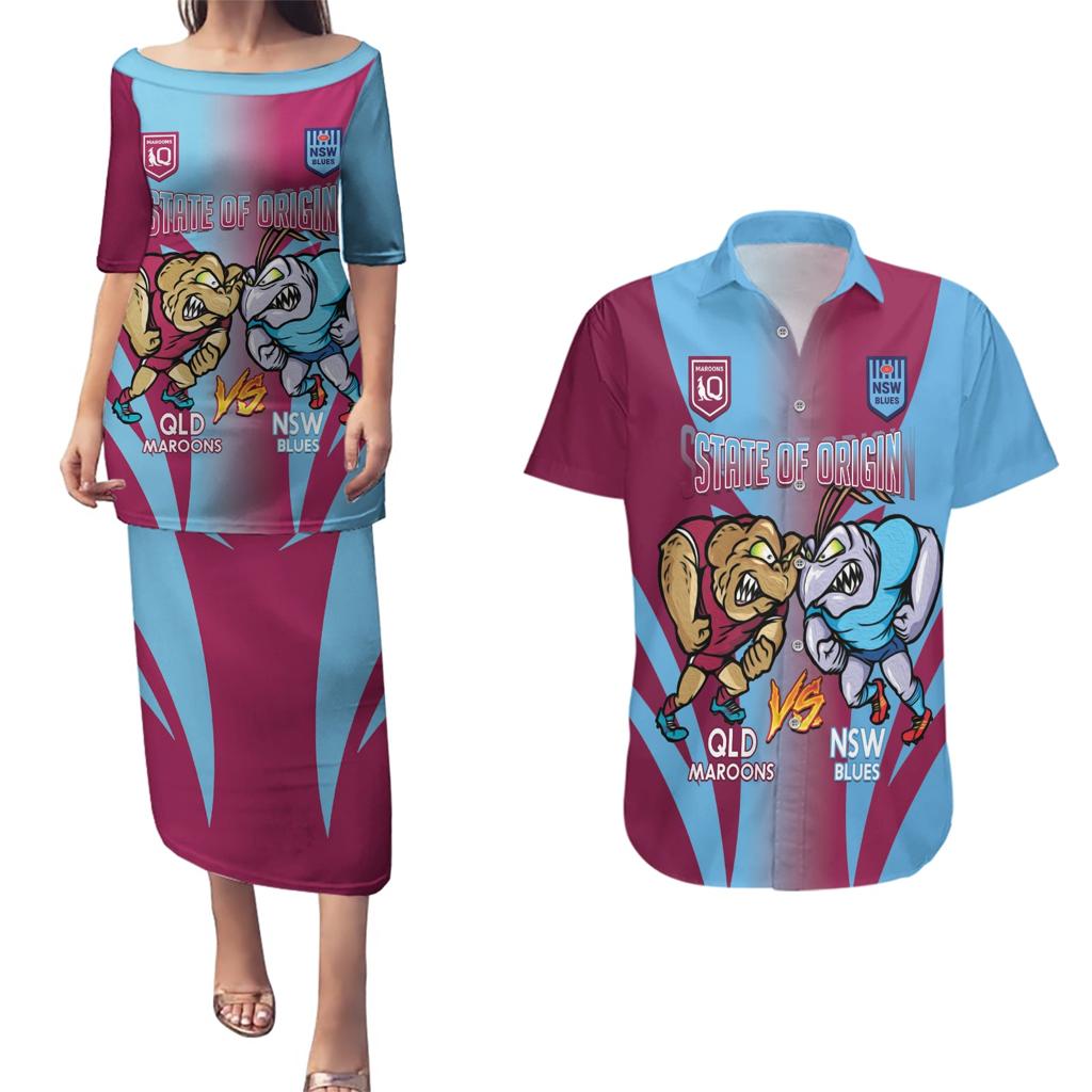 Custom NSW Blues And QLD Maroons Rugby Couples Matching Puletasi and Hawaiian Shirt 2024 Cockroaches Cane toads Together