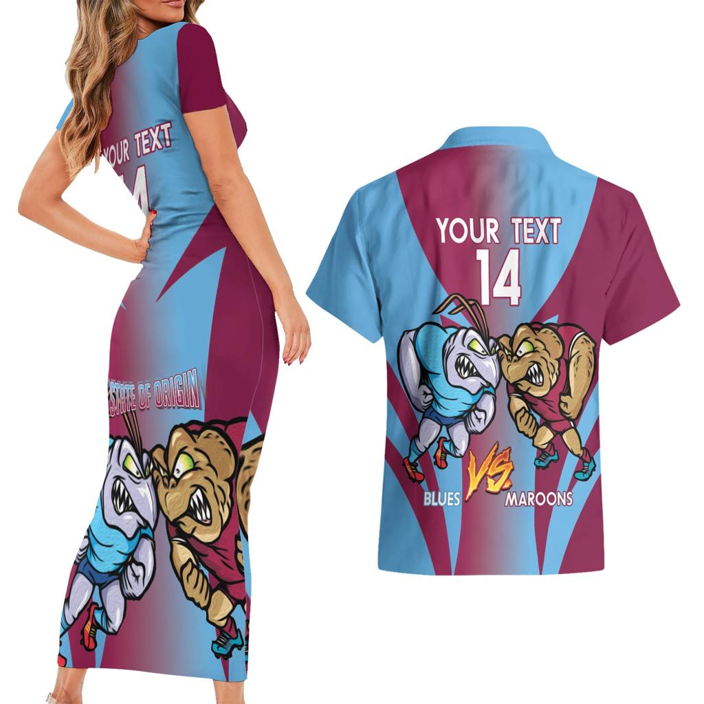 Custom NSW Blues And QLD Maroons Rugby Couples Matching Short Sleeve Bodycon Dress and Hawaiian Shirt 2024 Cockroaches Cane toads Together