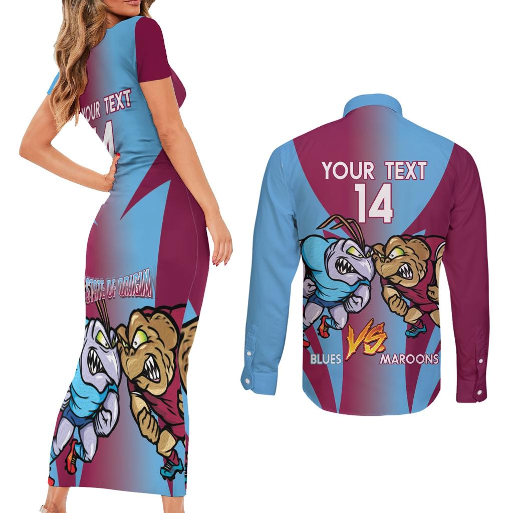 Custom NSW Blues And QLD Maroons Rugby Couples Matching Short Sleeve Bodycon Dress and Long Sleeve Button Shirt 2024 Cockroaches Cane toads Together
